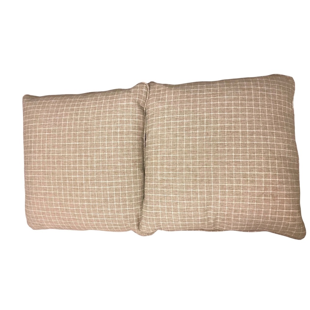 Set 2 Woven Windowpanr Throw Pillows Tan Cream Neutral Beige Farmhouse 22"x 22"